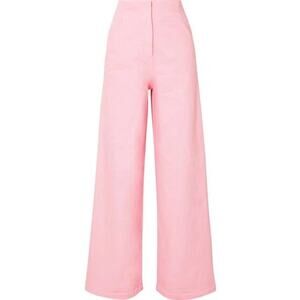 Tibi Pink Cotton Wide Leg High Waisted Cropped Denim Pants Size 8